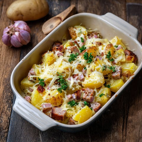 A dish of Leberkäse-Auflauf.
