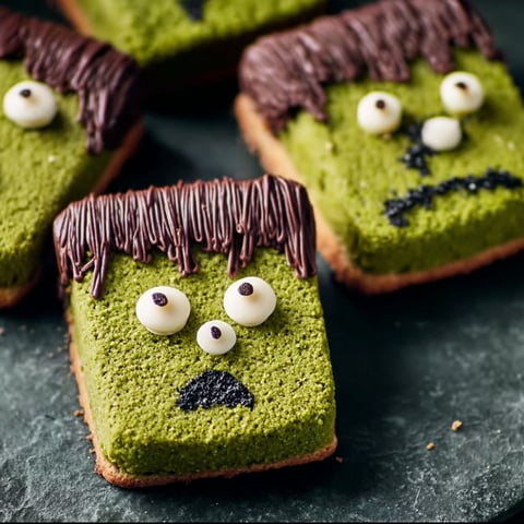 Frankenstein cookies on a plate.