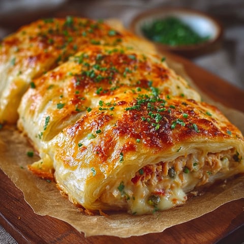 A close up of a pastry with cheese and paprika.