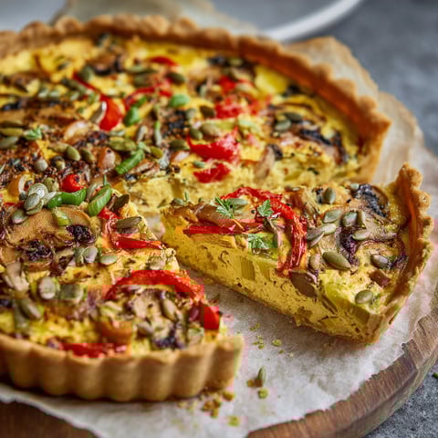 A slice of vegane quiche mit seidentofu.