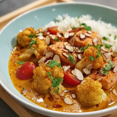A bowl of food with cauliflower, tomatoes, and nuts.