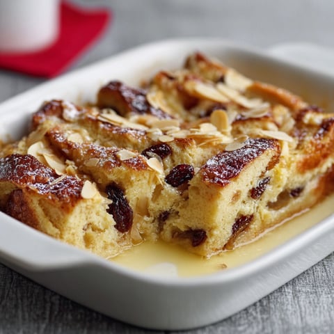 A white bowl filled with a dessert made of bread and nuts.