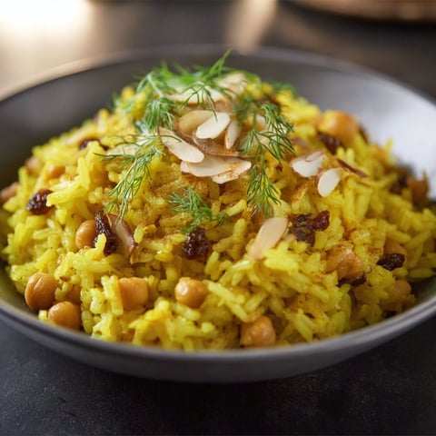 A bowl of rice with nuts and spices.