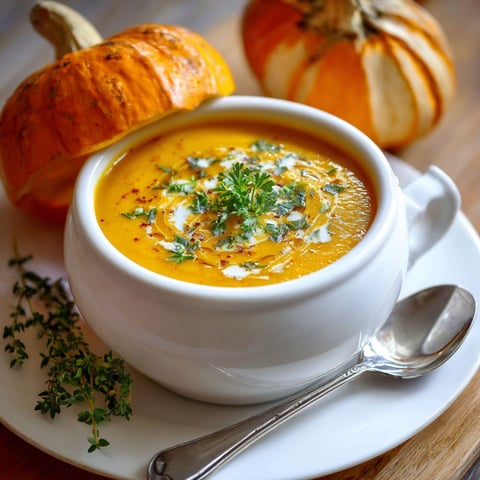 A bowl of soup with a spoon in it.
