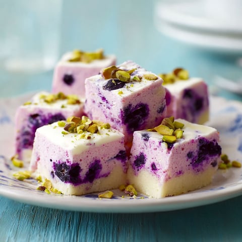 A plate of blueberry and almond desserts.