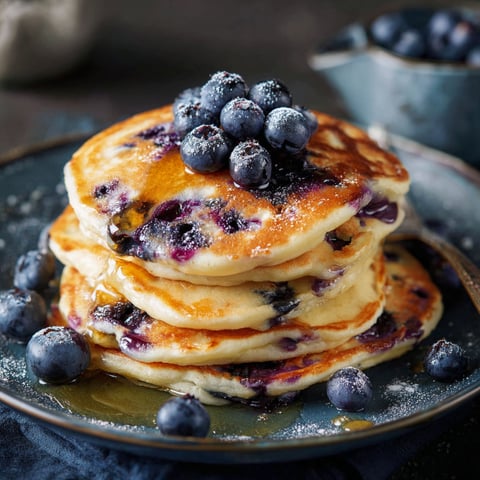A stack of blueberry pancakes.