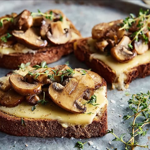 A slice of bread with mushrooms on top.