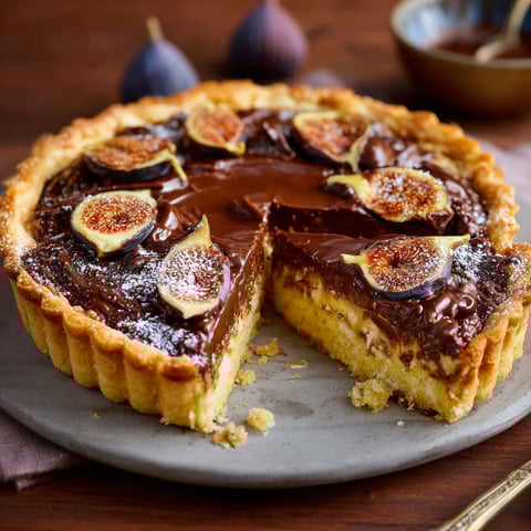 A slice of chocolate cake with figs.