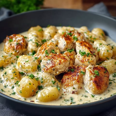 A bowl of food with chicken and potatoes.