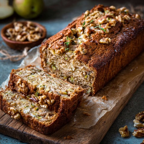 A slice of bread with nuts and apples on it.