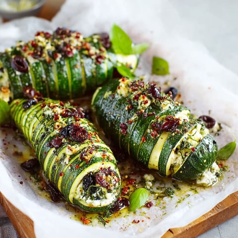 Two zucchini stuffed with cheese and herbs.