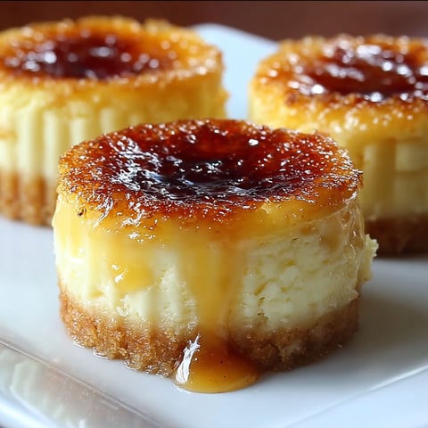 Three mini crème brûlée käsekuchen on a white plate.