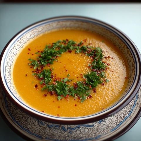 A bowl of soup with a green garnish.