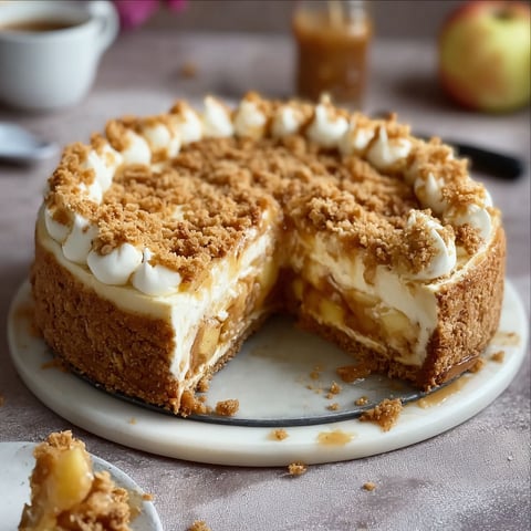 A slice of Apfel-Crumble-Käsekuchen.