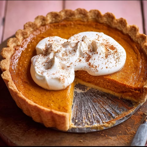 A slice of pumpkin pie with whipped cream on top.