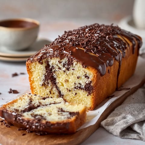 A slice of stracciatella cake with chocolate drizzle.