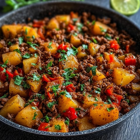 A bowl of Mexican beef and potatoes.