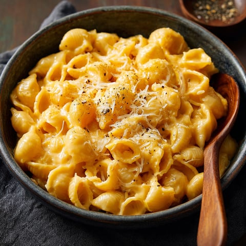 A bowl of macaroni and cheese with grated cheese on top.