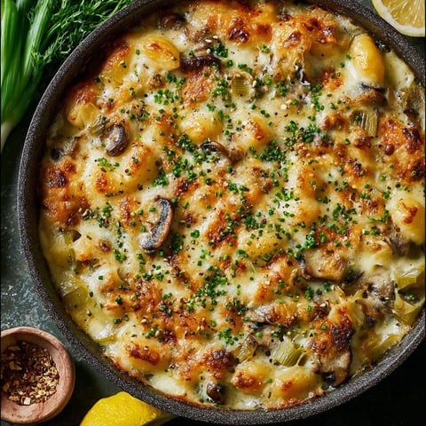 A dish of food with mushrooms and cheese.