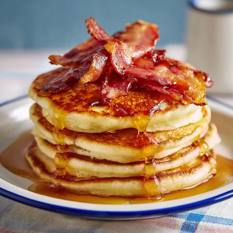 A stack of fluffy American pancakes.