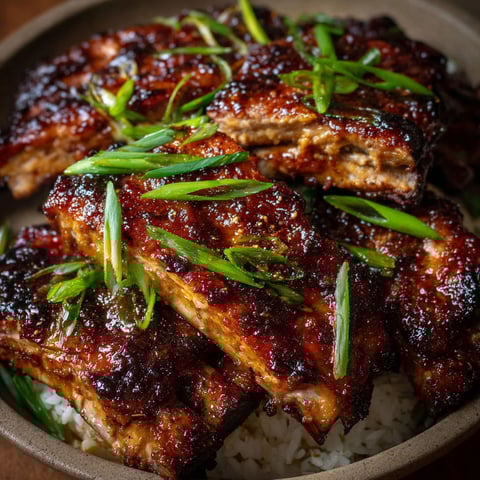 A bowl of meat with rice and green onions.