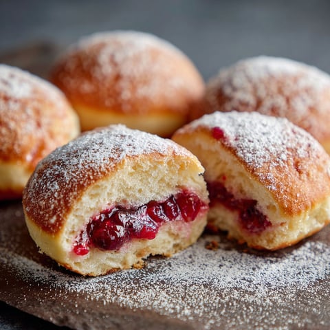 A plate of cranberry filled doughnuts.