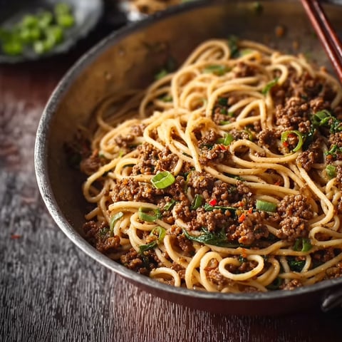 A bowl of noodles with meat and vegetables.