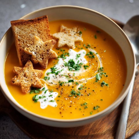 A bowl of soup with stars on top.