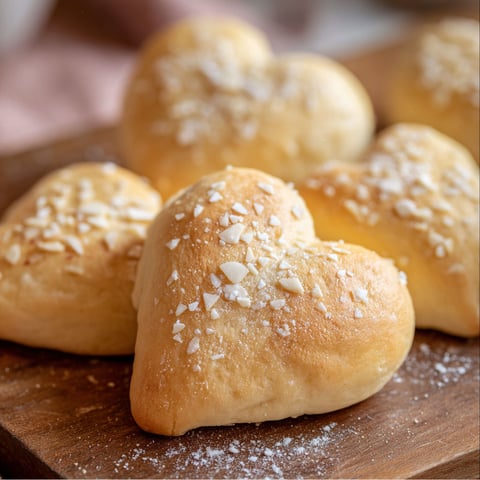 A plate of heart-shaped bread rolls.