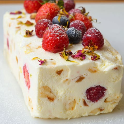 A dessert with strawberries and nuts on top.