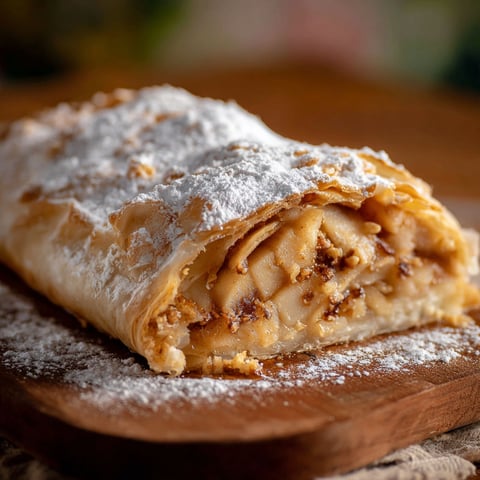A pastry with a filling of apples and nuts.