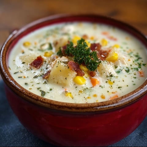 A bowl of soup with a green garnish.