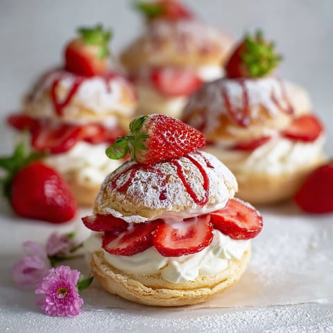 A plate of strawberry cream filled pastries.