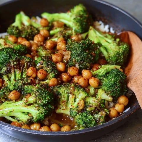 A pan of broccoli and chickpeas.