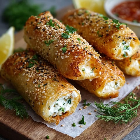A plate of knusprige ofen feta röllchen.