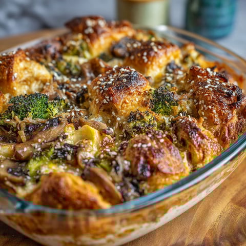 A dish of food with a croissant on top.