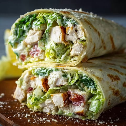 A wrap filled with chicken and lettuce.