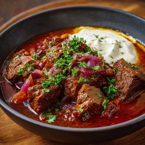 A bowl of meat with onions and sauce.