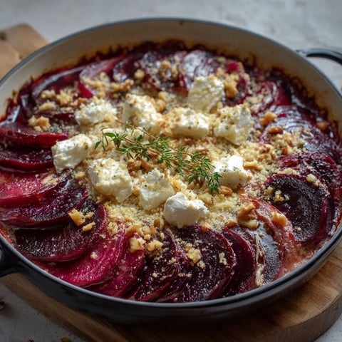 A dish of rote beete gratin mit ziegenkäse.