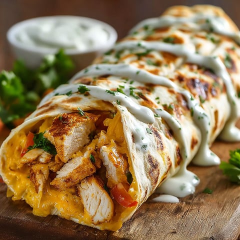 A delicious wrap with chicken and sauce.