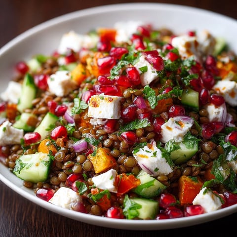 A bowl of salad with feta cheese and pomegranate.